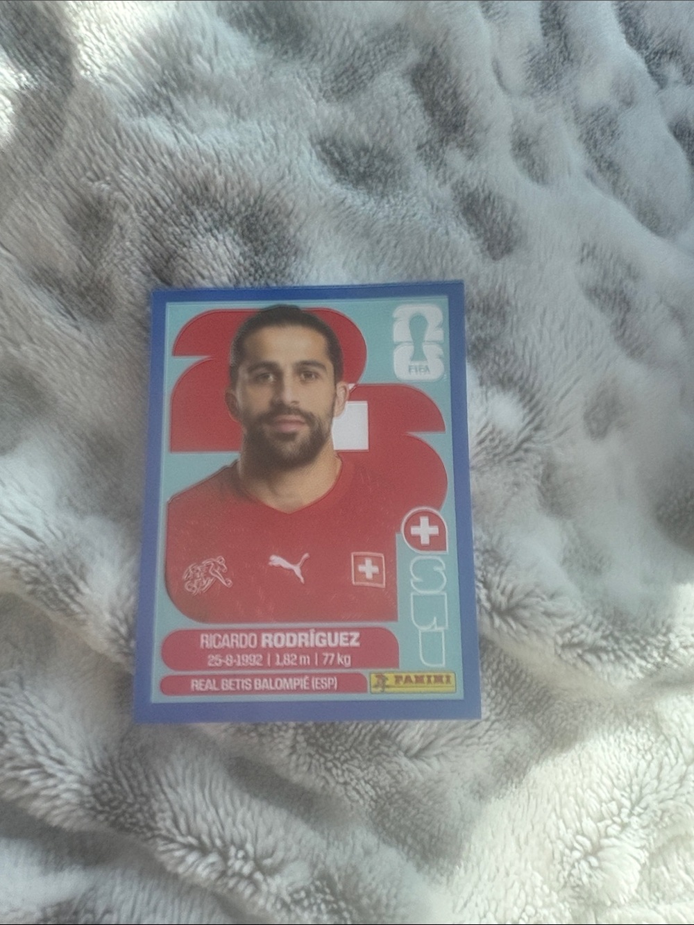 Panini Sticker - Red Jersey with Blue Border